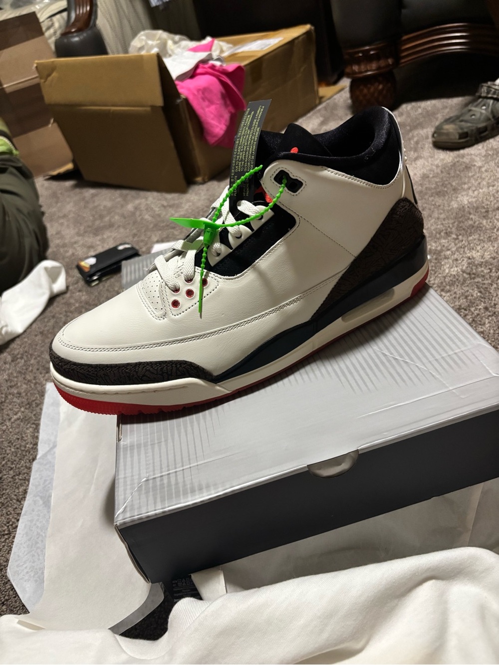 Jordan Retro Leather Sneakers in White, Black, Red and Green